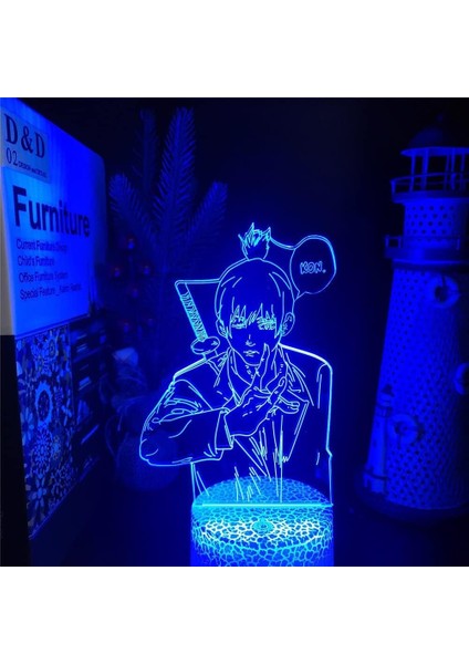 Testere Adam Anime 3D Erkek Için Gece Lambası 16 Renk Kız Odası Dekor Illusion LED Lamba USB Manga Pochita Şekil Uygun Çocuklar Hayranlar Noel Hediyeleri (Crack) (Yurt Dışından)