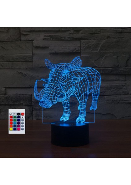 Çocuklar Için Gece Lambası 3D Yaban Domuzu LED Lamba Uzaktan Kumanda ile 16 Renk Değiştirme Noel Doğum Günü Hediyesi Çocuk Için (Yurt Dışından)