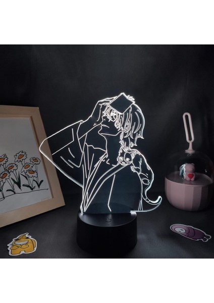 Bungo Sokak Köpekleri Anime 3D Erkek Için Gece Lambası 16 Renk Kız Odası Dekoru Illusion LED Lamba USB Manga Osamu Şekil Uygun Çocuklar Hayranlar Yılbaşı Hediyeleri (Siyah Lamba) (Yurt Dışından)
