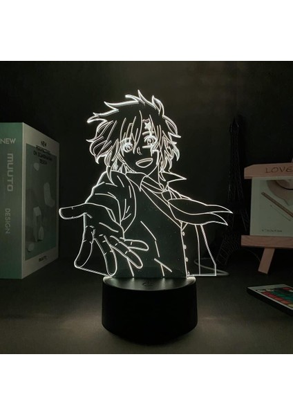Gri Adam Allen Walker Anime 3D Erkek Için Gece Lambası 16 Renk Kız Odası Dekoru Illusion LED Lamba USB Manga Allen Walker Şekil Uygun Çocuk Hayranları Yılbaşı Hediyeleri (Siyah) (Yurt Dışından)