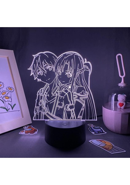 Kılıç Karınca Orline Anime 3D Erkek Için Gece Lambası 16 Renk Kız Odası Dekor Illusion LED Lamba USB Manga Kirito Asuna Şekil Uygun Çocuklar Hayranlar Yılbaşı Hediyeleri (Siyah Lamba) (Yurt Dışından)