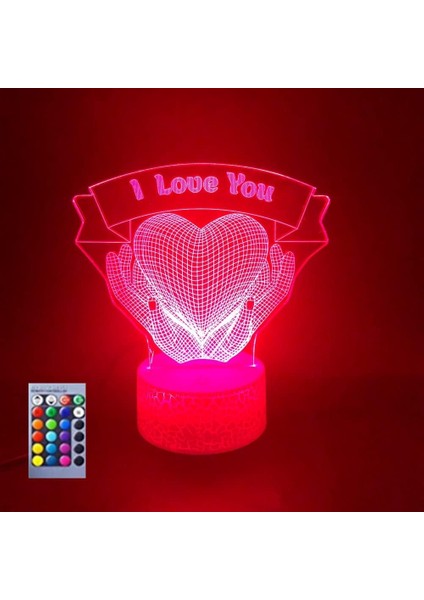 3D Aşk Kalp Gece Işığı Lambası Illusion 16 Renk Değiştiren Masa Masa Dekorasyon Lambaları Akrilik Düz Abs Taban USB Kablosu Doğum Günü Hediyesi Oyuncaklar (Yurt Dışından)