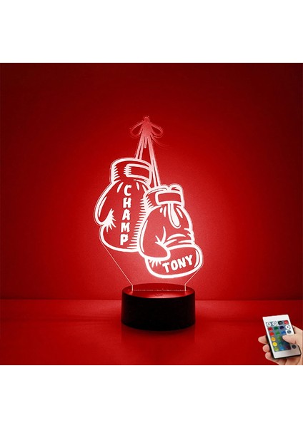 3D Boks Eldiveni Gece Işığı,uzaktan Kumandalı Özel Adlı LED Gece Lambası,masa Dekorasyon Işığı,özel Gravür,boks Severler Için Kişiselleştirilmiş Hediye,16 Renk Değiştirme (Yurt Dışından)