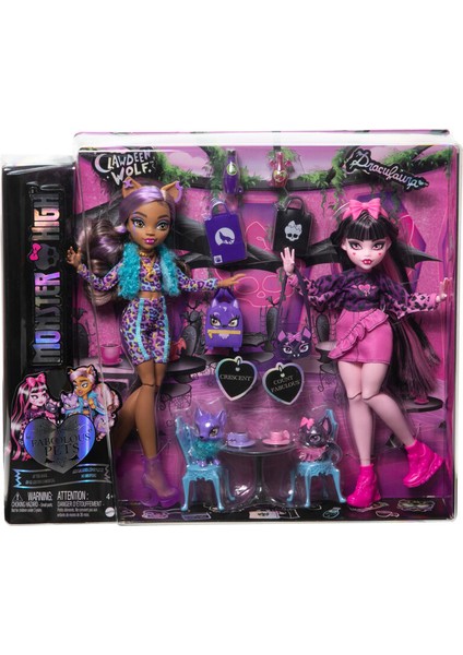 Two Monster High Dolls With Two Pets, Draculaura And Clawdeen Wolf - R Exclusive