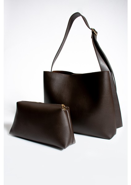 Kadın Yavrulu Yumuşak Deri El ve Omuz Shopper Çanta Uzunluk Ayarlı Sap