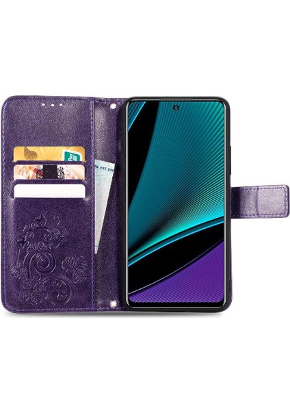 Infinix Not 11 Pro Kısa Kayış Dört Yapraklı Yonca Deri Telefon Kılıfı (Yurt Dışından)