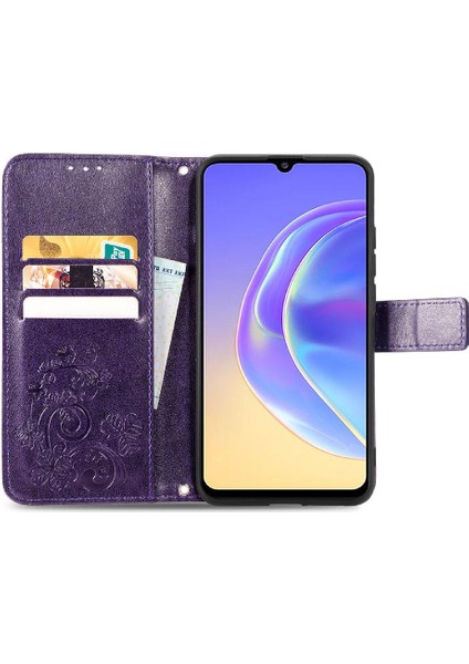 Vivo V21E 5g Için Dört Yapraklı Yonca Kısa Kayış Deri Kapak Çevirin Telefon Kılıfı (Yurt Dışından)