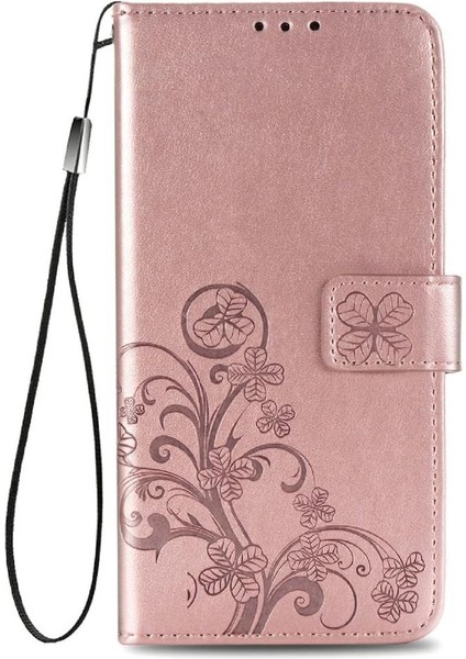 Huawei P Akıllı 2021 Flip Kapak Için Kısa Kayış Dört Yapraklı Yonca Durumda Telefon Kılıfı (Yurt Dışından)