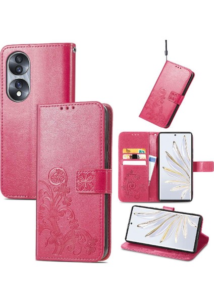 Huawei Onur 70 Flip Kapak Için Kısa Kayış Dört Yaprak Telefon Kılıfı (Yurt Dışından) modelleri
