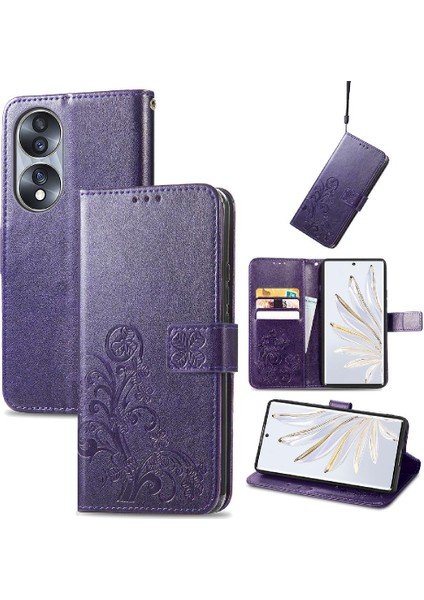 Huawei Onur 70 Flip Kapak Için Kısa Kayış Dört Yaprak Telefon Kılıfı (Yurt Dışından) modelleri