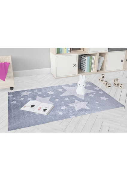 Çocuk Halısı ve Bebek Halısı Yıkanabilir Kaymaz Taban yıldızlar Gri Dijital Baskı Halı HC001 fırsatları