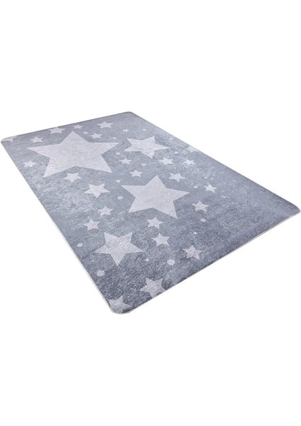Çocuk Halısı ve Bebek Halısı Yıkanabilir Kaymaz Taban yıldızlar Gri Dijital Baskı Halı HC001 indirimleri