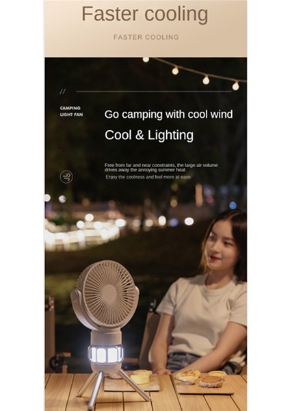USB Açık Kamp Tavan Vantilatörü LED Işık Tripod Standı Masaüstü Fanı A (Yurt Dışından)