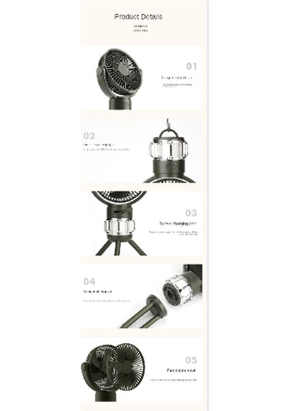 USB Açık Kamp Tavan Vantilatörü LED Işık Tripod Standı Masaüstü Fanı A (Yurt Dışından)