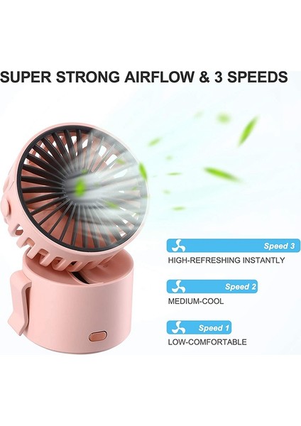 Taşınabilir Mini Fan, Kişisel Fan USB Şarj Edilebilir Pil Pembe (Yurt Dışından)