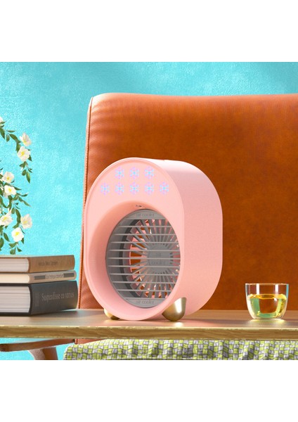 Oturma Odası Ev Için 3 Hızlı USB Taşınabilir Sprey Hava Soğutma Fanı, Pembe (Yurt Dışından)