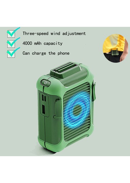 2'si 1 Arada Boyun Fanı El USB Şarjı Sessiz Elektrikli Fan Yeşil (Yurt Dışından)