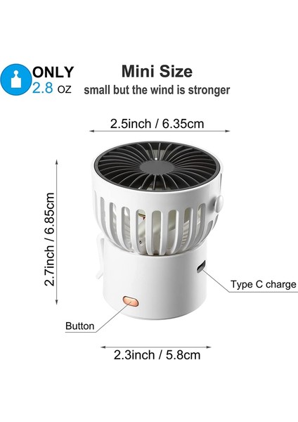 Taşınabilir Mini Fan, Kişisel Fan USB Şarj Edilebilir Pil Beyaz (Yurt Dışından)