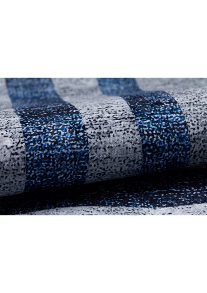 Modern Gri Lacivert Çerçeve Dijital Baskı Hipoalerjenik Kaymaz Taban Halı Yolluk Ha204 fırsatları