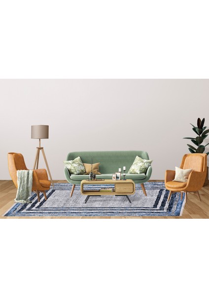 Modern Gri Lacivert Çerçeve Dijital Baskı Hipoalerjenik Kaymaz Taban Halı Yolluk Ha204 indirimleri