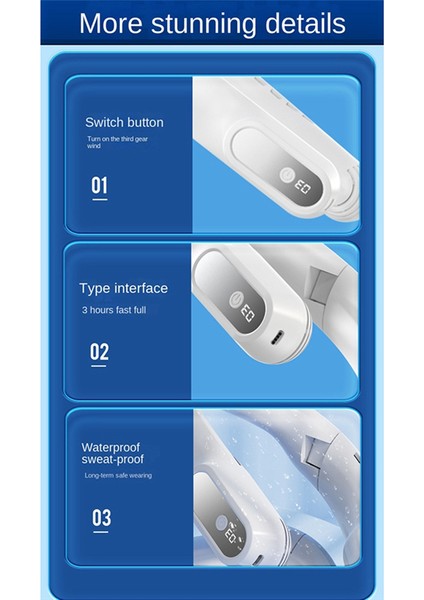 Taşınabilir Boyun Fanı USB Şarj Edilebilir Bladeless Fanlar Elektrikli Fan Siyah (Yurt Dışından)