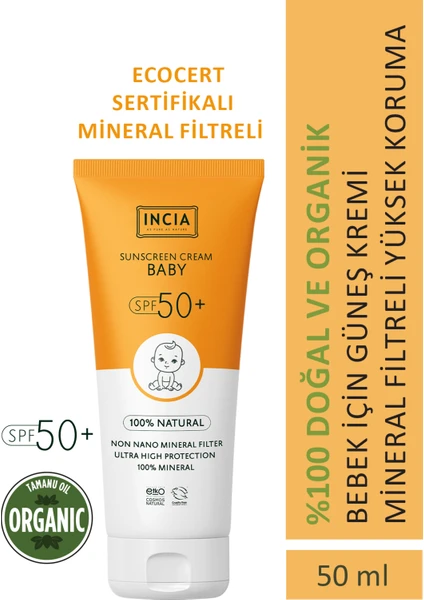 %100 Doğal Bebek Güneş Kremi Leke Karşıtı Mineral Filtreli Yüksek Koruma SPF50 UVA UVB 50 ml