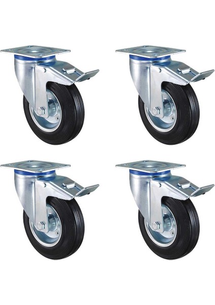 Kauçuk Dolgu Lastik Sanayi Tekeri 4'lü Frenli Tekerlek - 80 mm Çap