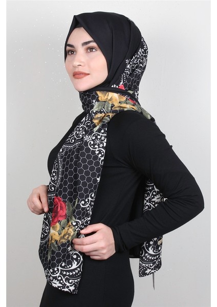 Medine Desenli Şal 1808-6 Siyah