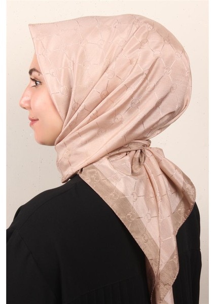 Fashion Monogram Eşarp 8089-4 Bej modelleri