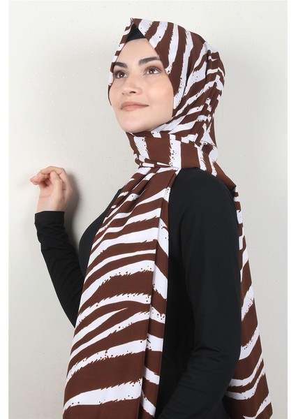 Medine Desenli Şal 1895-1 Zebra Kahverengi