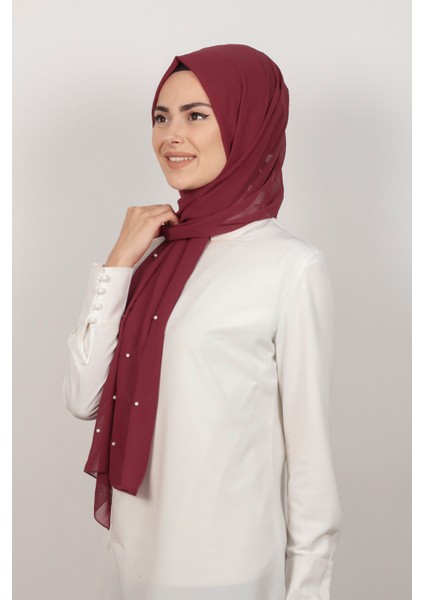 Incili Krep Şal 2810-6 Bordo