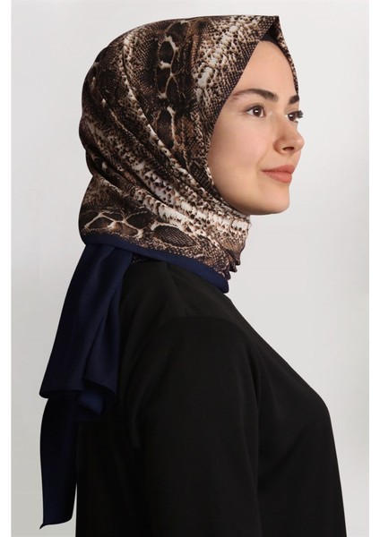 Medine Desenli Şal Eşarppark 1840-11 Lacivert Yılan Derisi