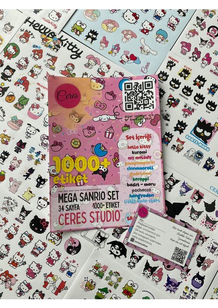 Dev Sanrio Sticker Set Hello Kitty Kuromi 34 Syf 1000+ Planlayıcı Bullet Journal Telefon Etiket