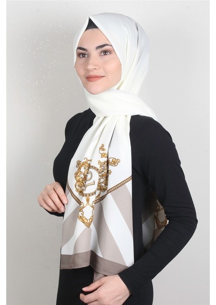 Medine Desenli Şal 1819-12 Ekru-Taş