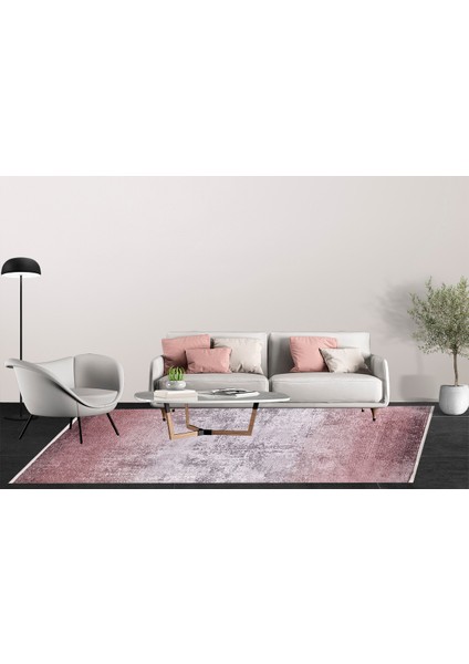 Modern Pembe Dijital Baskı Hipoalerjenik Kaymaz Taban Halı Yolluk HA146