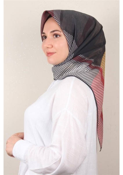 Coton & Silk Eşarp 3646-1 Siyah-Kırmızı