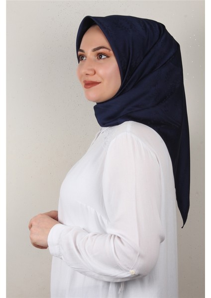 Jakarlı Ipeksi Eşarp 3089-6 Lacivert
