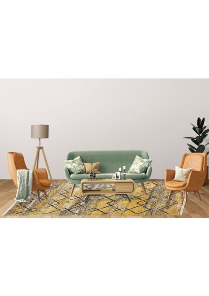 Modern Sarı Geomerik Dijital Baskı Hipoalerjenik Kaymaz Taban Halı Yolluk Ha145 fırsatları