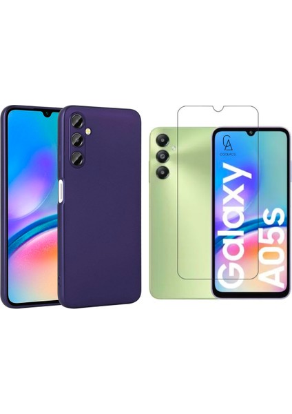 Samsung Galaxy A05S ile Uyumlu Kılıf Soft Yumuşak Telefon Kılıfı ve Temperli Cam Ekran Koruyucu