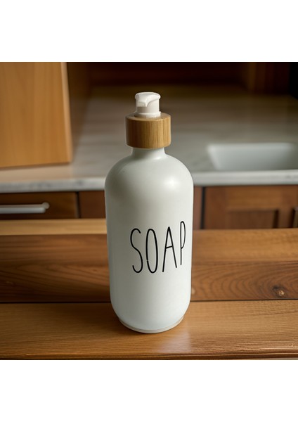 2’li Siyah-Beyaz Bambu Standlı Soap&lotion Sıvı Sabunluk Seti