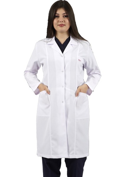Gömlek Yaka Uzun Boy Beyaz Bayan Doktor Öğretmen Hemşire Laboratuvar Önlüğü