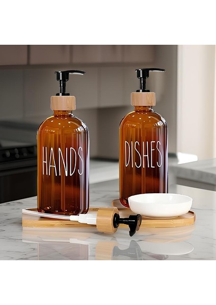 2’li Amber Bambu Standlı Hands&dishes Sıvı Sabunluk Seti