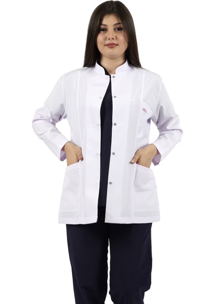 Hakim Yaka Ceket Boy Beyaz Bayan Doktor Öğretmen Hemşire Laboratuvar Önlüğü