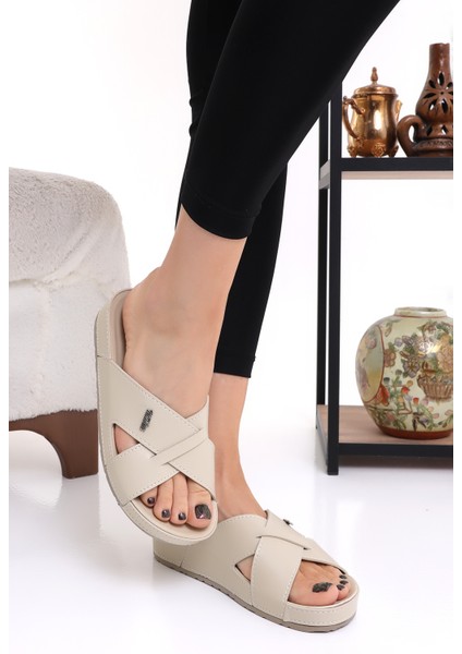 Mulex 10953 Çapraz Kadın Terlik Comfort Anatomik Kadın Ev Dışarı Terliği