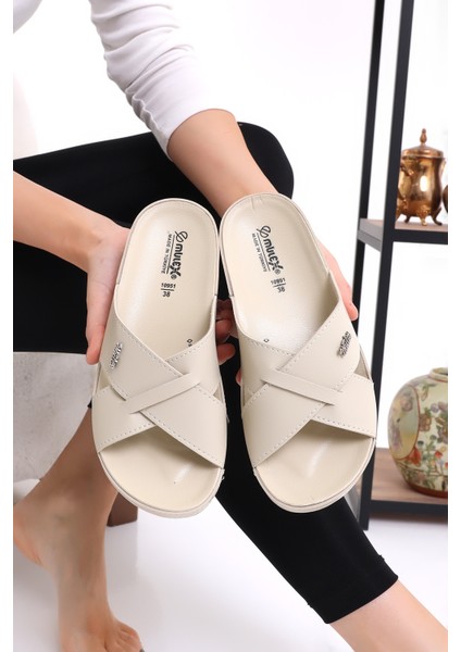 Mulex 10953 Çapraz Kadın Terlik Comfort Anatomik Kadın Ev Dışarı Terliği