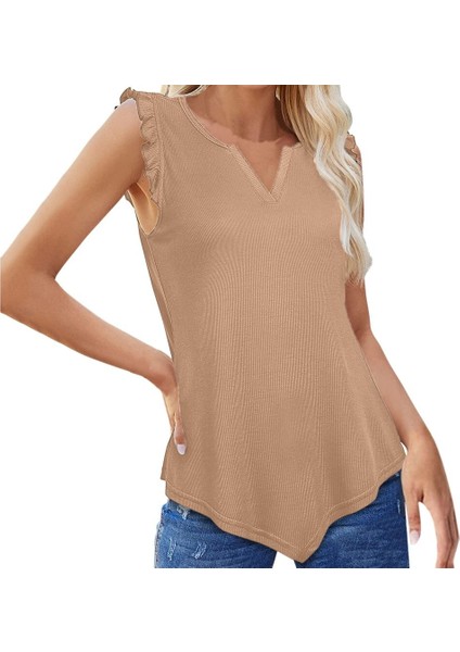 Nnak Kadın Günlük V Yaka Kolsuz Tank Top T-Shirt (Yurt Dışından)