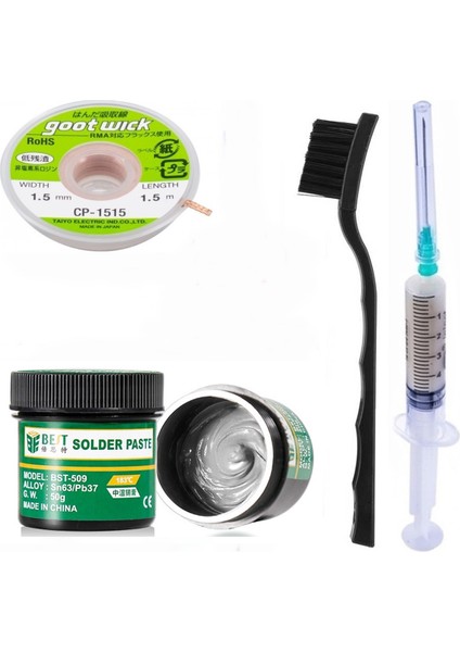 Krem Lehim Best Solder Paste 183°C SN63/PB37 50G Flux Lehim Toplama CP-1515 Lehim Emme Teli 1,5 mm 4in1