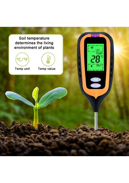 Yıeryı 4 In 1 Toprak Ph Ölçer Toprak Nemi Ölçer Sıcaklık Güneş Işığı Test Cihazı Bahçe Çiftliği Çim Için LCD Ekran (Yurt Dışından)