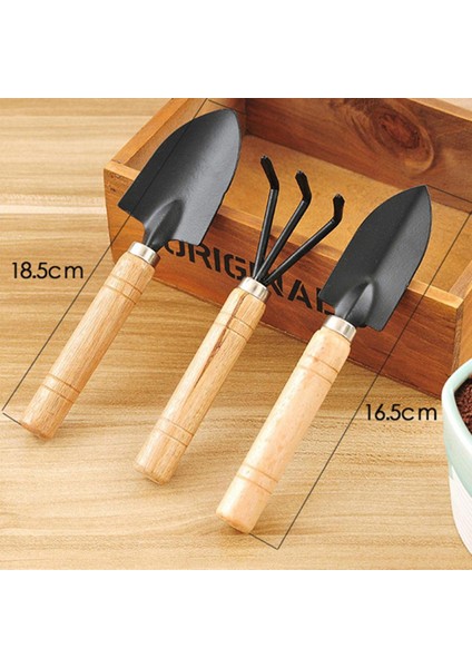 3 Adet Mini Bitki Bahçe Bahçe Aletleri Ahşap Saplı Tırmık Kürek ile Set (Yurt Dışından)
