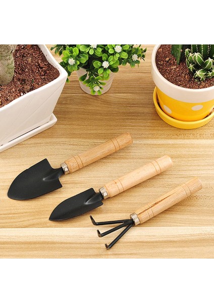 3 Adet Mini Bitki Bahçe Bahçe Aletleri Ahşap Saplı Tırmık Kürek ile Set (Yurt Dışından)
